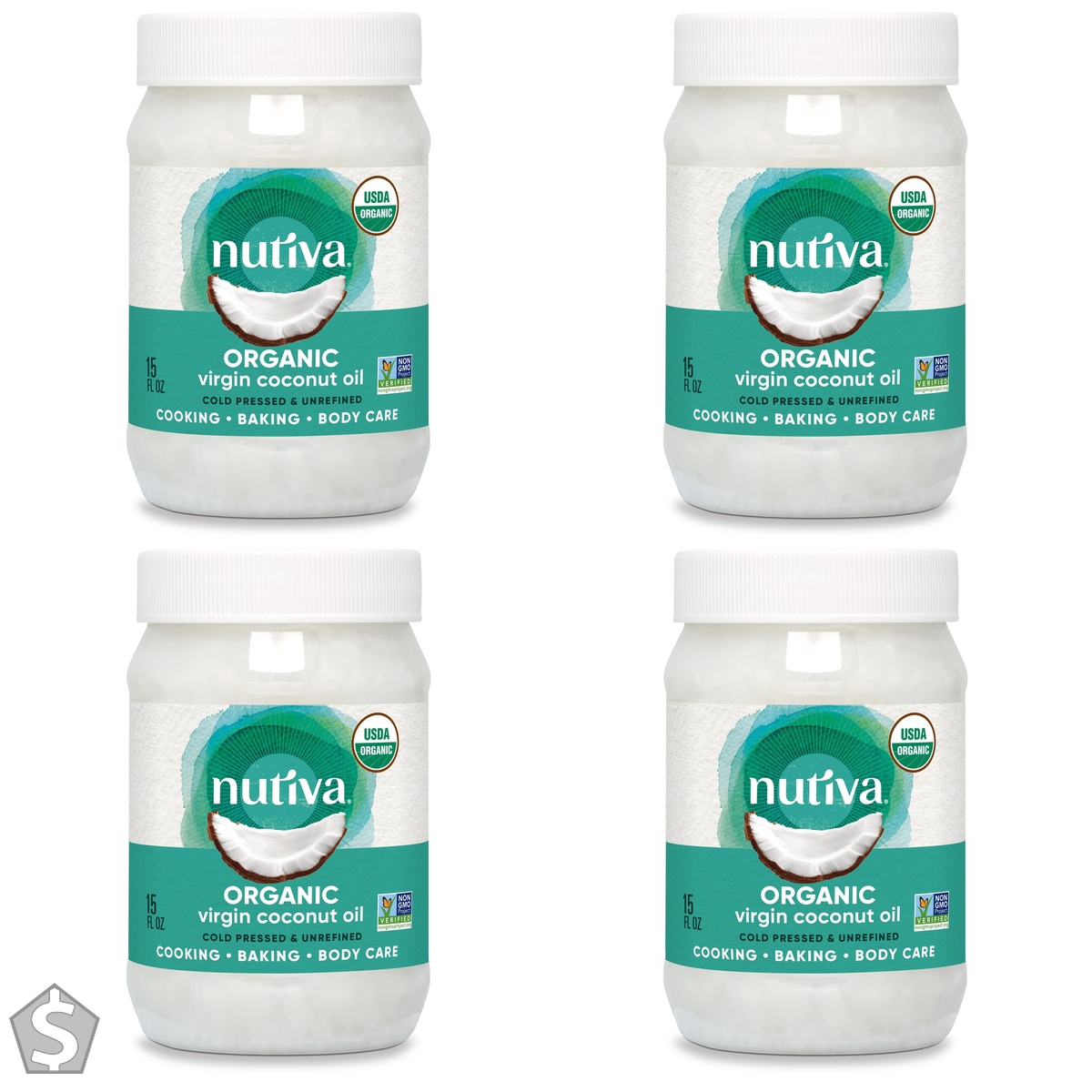 Nutiva Organic Coconut Oil, 444 ml - USDA Organic Cold Pressed Unrefined Extra Virgin Coconut for Cooking, Skin, Hair, Massage, and Oil (Pack of 4)