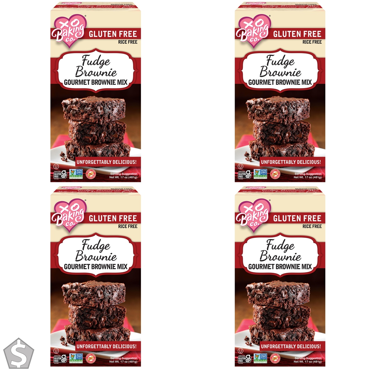 XO BAKING Gluten Free Fudge Brownie Mix 481g (Pack of 4)