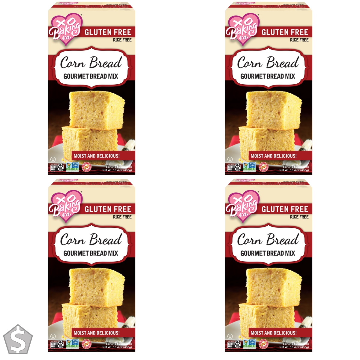 XO Baking Co. Gluten Free Gourmet Cornbread Mix; Non GMO; Kosher; Rice Free; Dairy Free, Peanut Free; Soy Free, No Preservatives; No (Pack of 4)