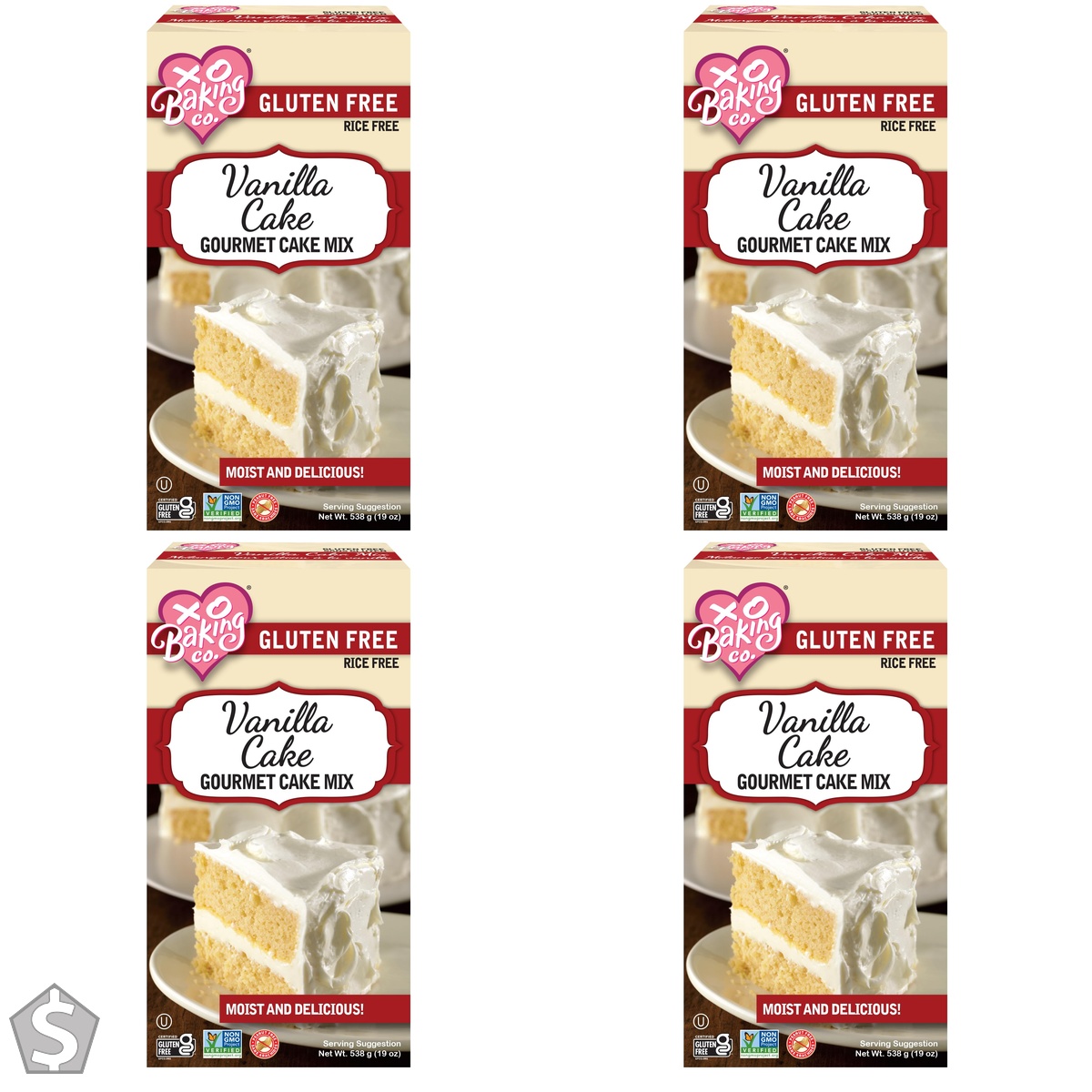 XO BAKING Gluten Free Vanilla Cake Mix 538g (Pack of 4)