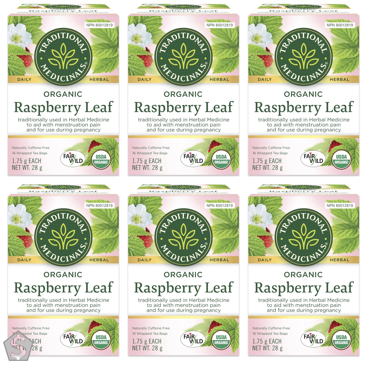 Traditional Medicinals - Organic Raspberry Leaf Herbal Women's Tea - Sustainably Sourced Fair Wild Red Raspberry Leaf - 16 Tea Bags Total (Pack of 6)