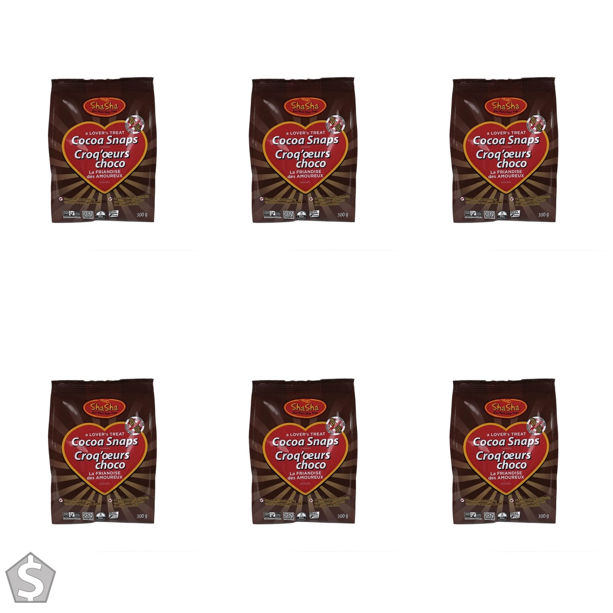Shasha Co Cocoa Snap Cookie Bags, 300 grams 300 g (Pack of 6)