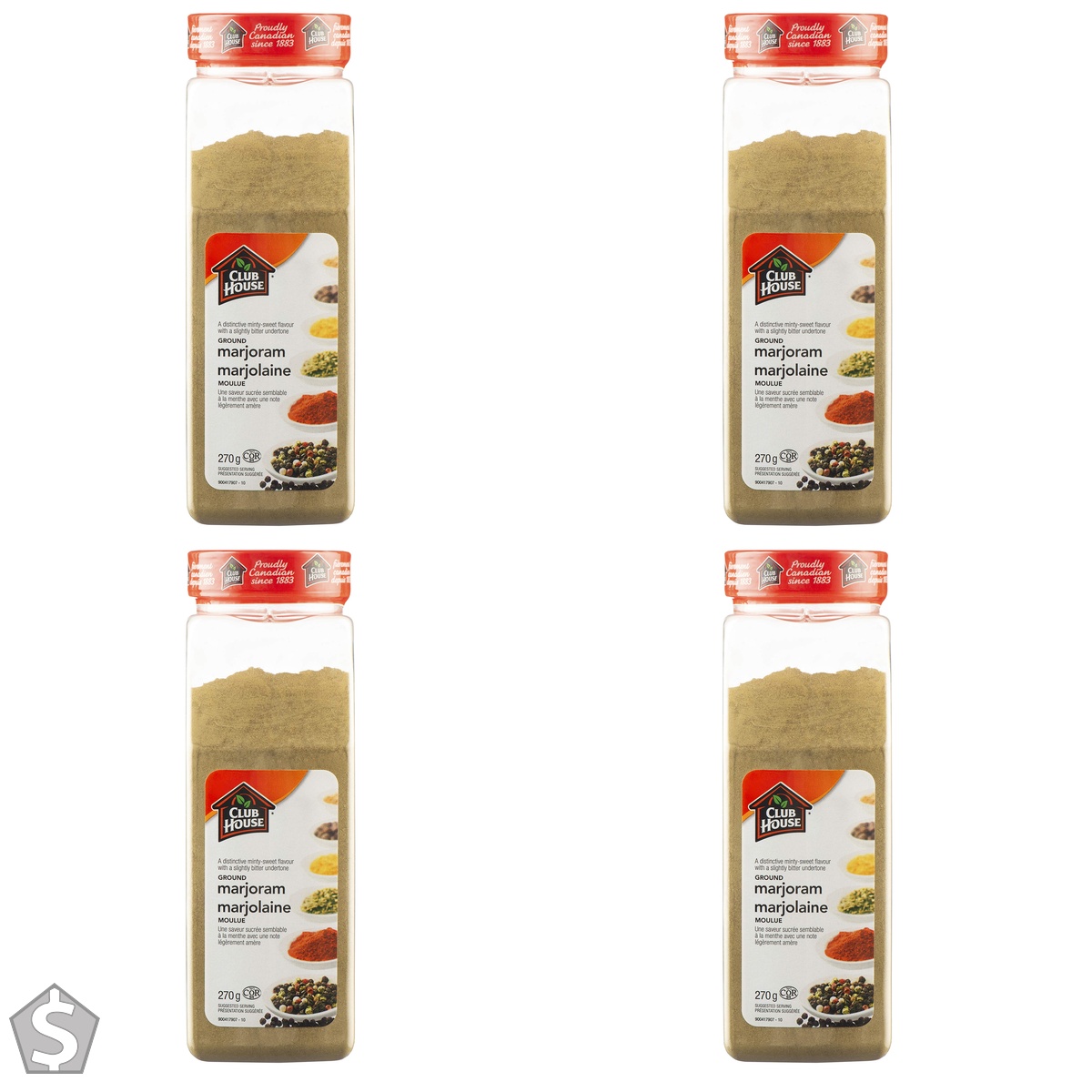 Club House, Quality Natural Herbs and Spices, Ground Marjoram, 270g 9.523 Ounce (Pack of 4)