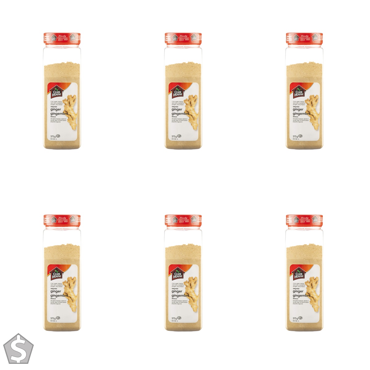 Club House, Quality Natural Herbs and Spices, Ground Ginger, 375g (Pack of 6)