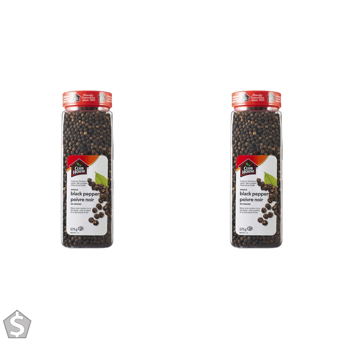 Club House, Quality Natural Herbs and Spices, Whole Black Pepper, 575g (Pack of 2)