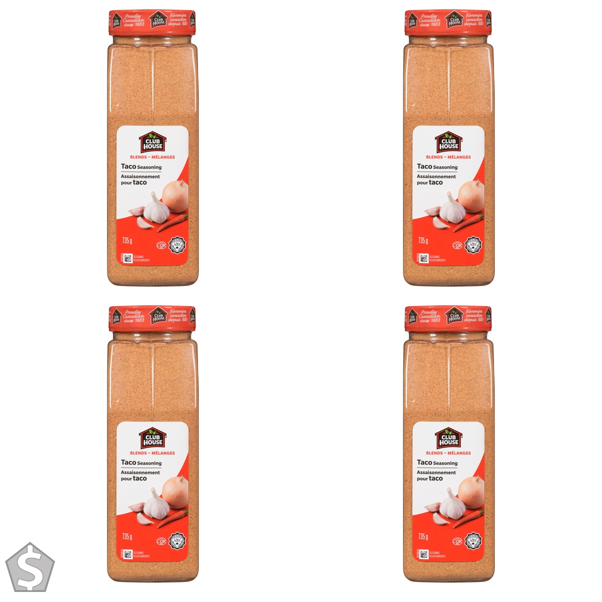 Club House, Quality Natural Herbs and Spices, Taco Seasoning, 735g (Pack of 4)