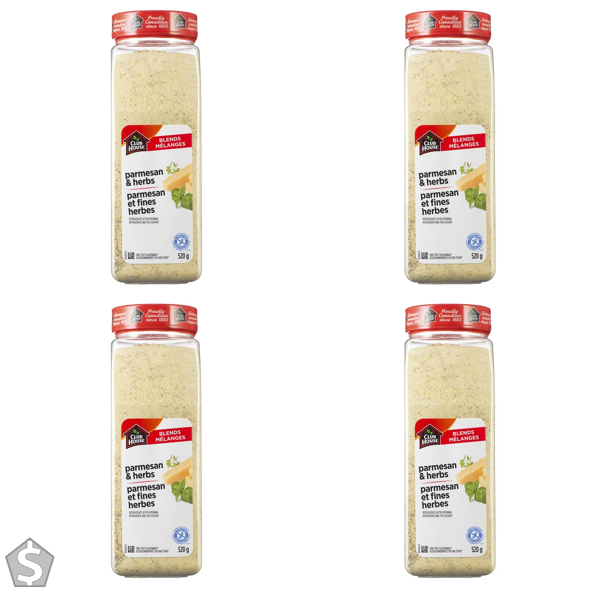 Club House Parmesan & Herbs One Step Seasoning, Gluten-Free, Blend Of Parmesan And Romano Cheeses Enhanced By Italian Herbs Such As Bay (Pack of 4)
