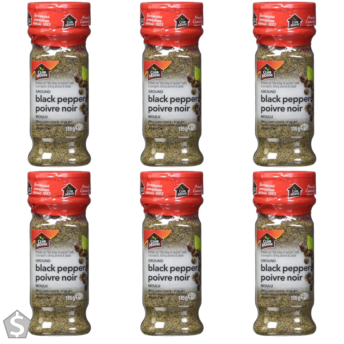 Club House, Quality Natural Herbs & Spices, Ground Black Pepper, 115g (Pack of 6)