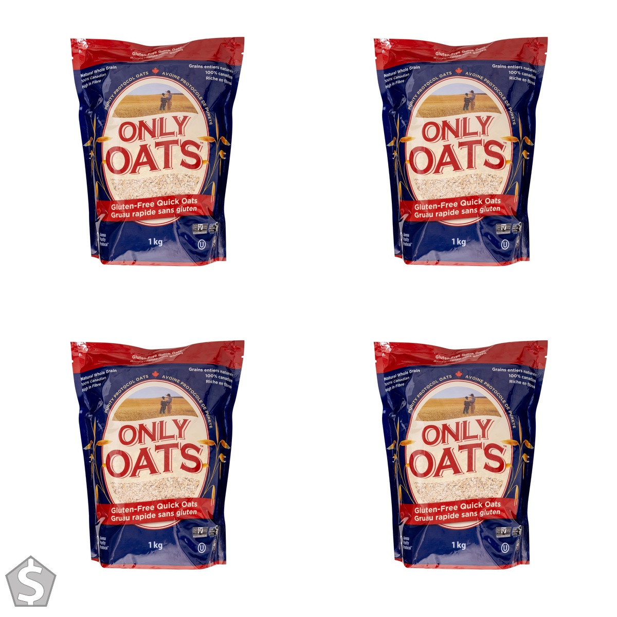 Only Oats Pure Whole Grain Quick Oat Flakes, 1Kg (Pack of 4)