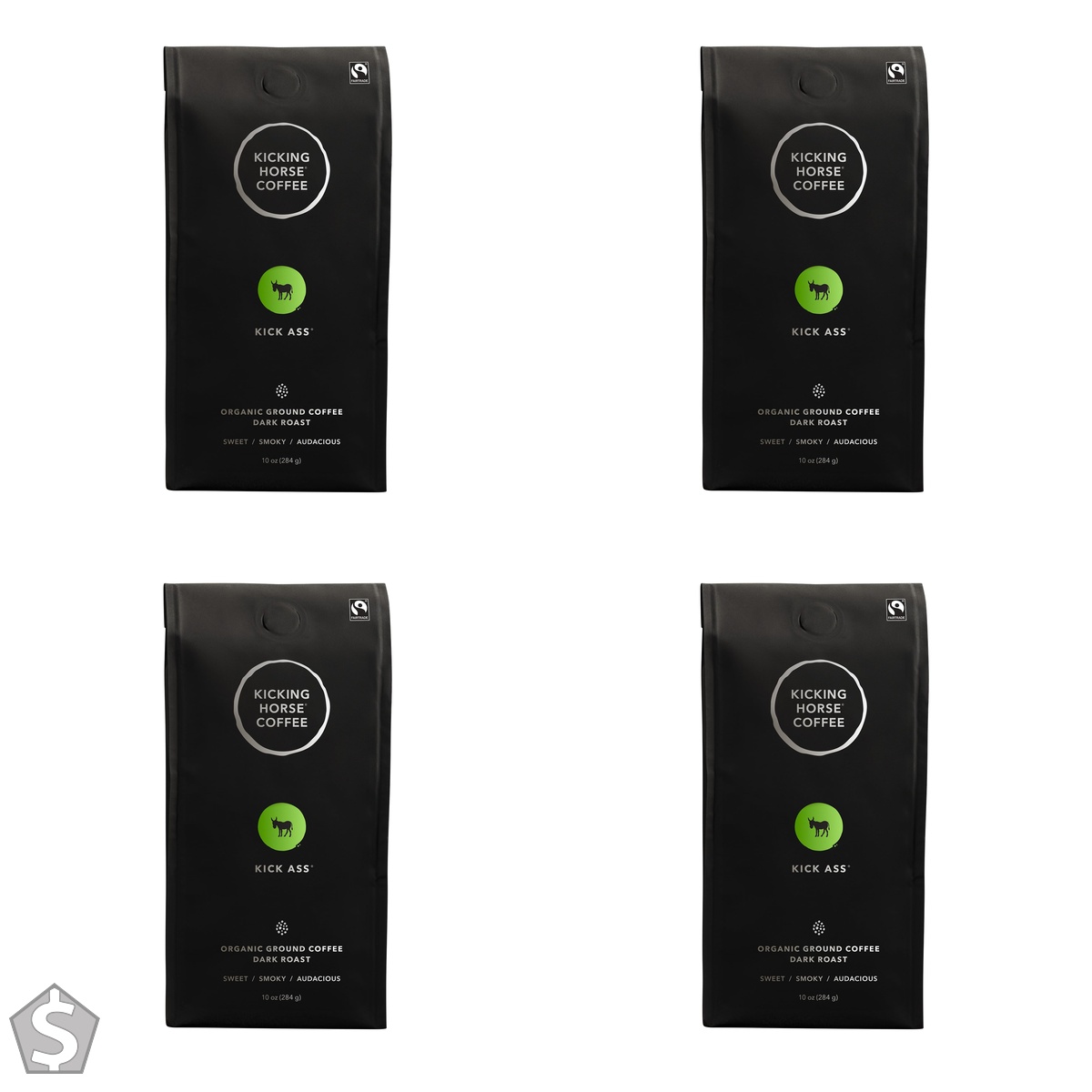 Kicking Horse Coffee - Kick Ass Blend, Ground 100% Arabica Coffee Dark Roast All Organic & Fairtrade 284 g (Pack of 4)