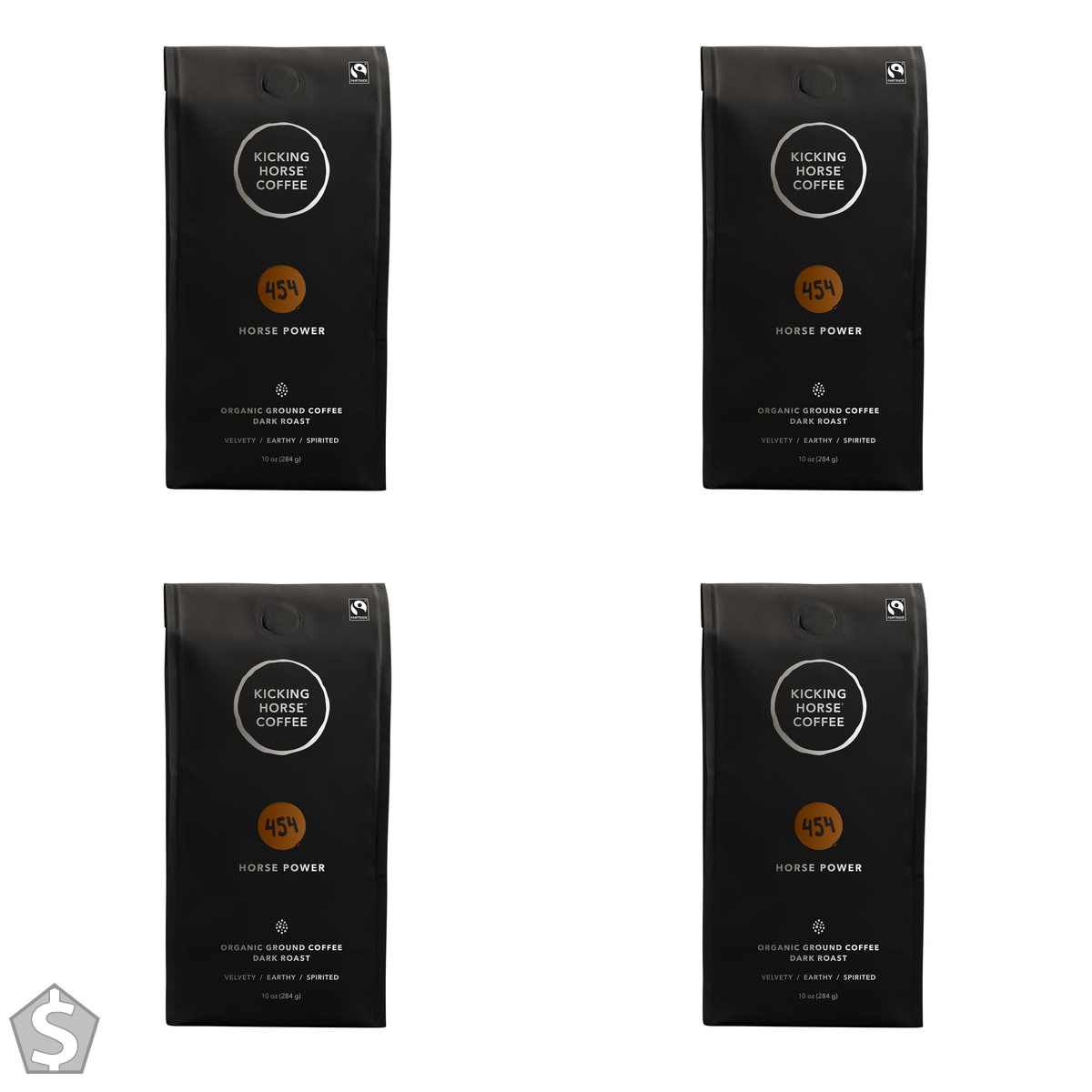 Kicking Horse Coffee, 454 Horse Power, Dark Roast, Ground, 284 g - Certified Organic, Fairtrade, Kosher Coffee(Packaging might slight (Pack of 4)