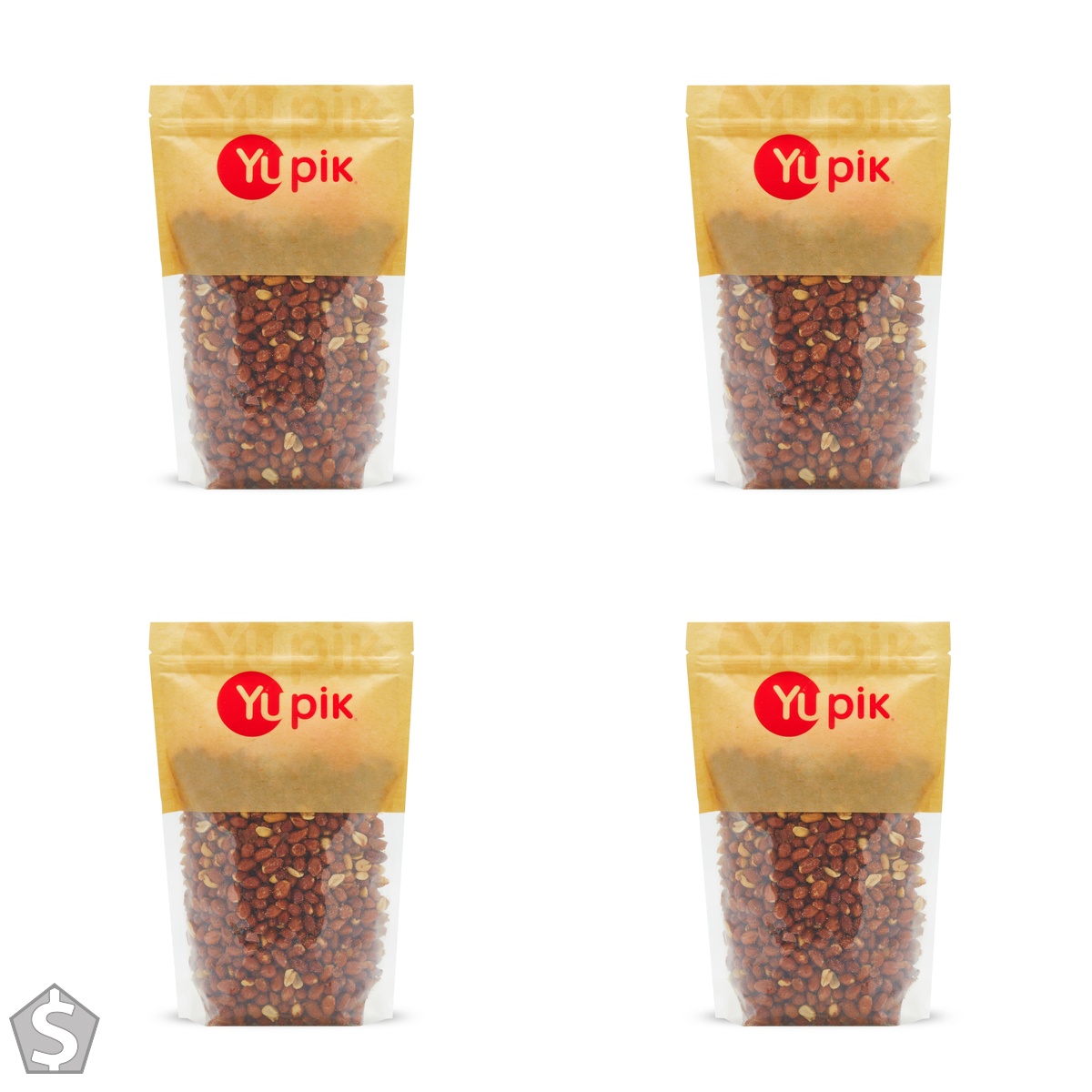 Yupik Roasted Salted Red Skin Peanuts, 1 kg, Kosher, Vegan, Nuts with Skins, Seasoned Nuts, Crunchy Savory Snacks, Source of Fiber (Pack of 4)