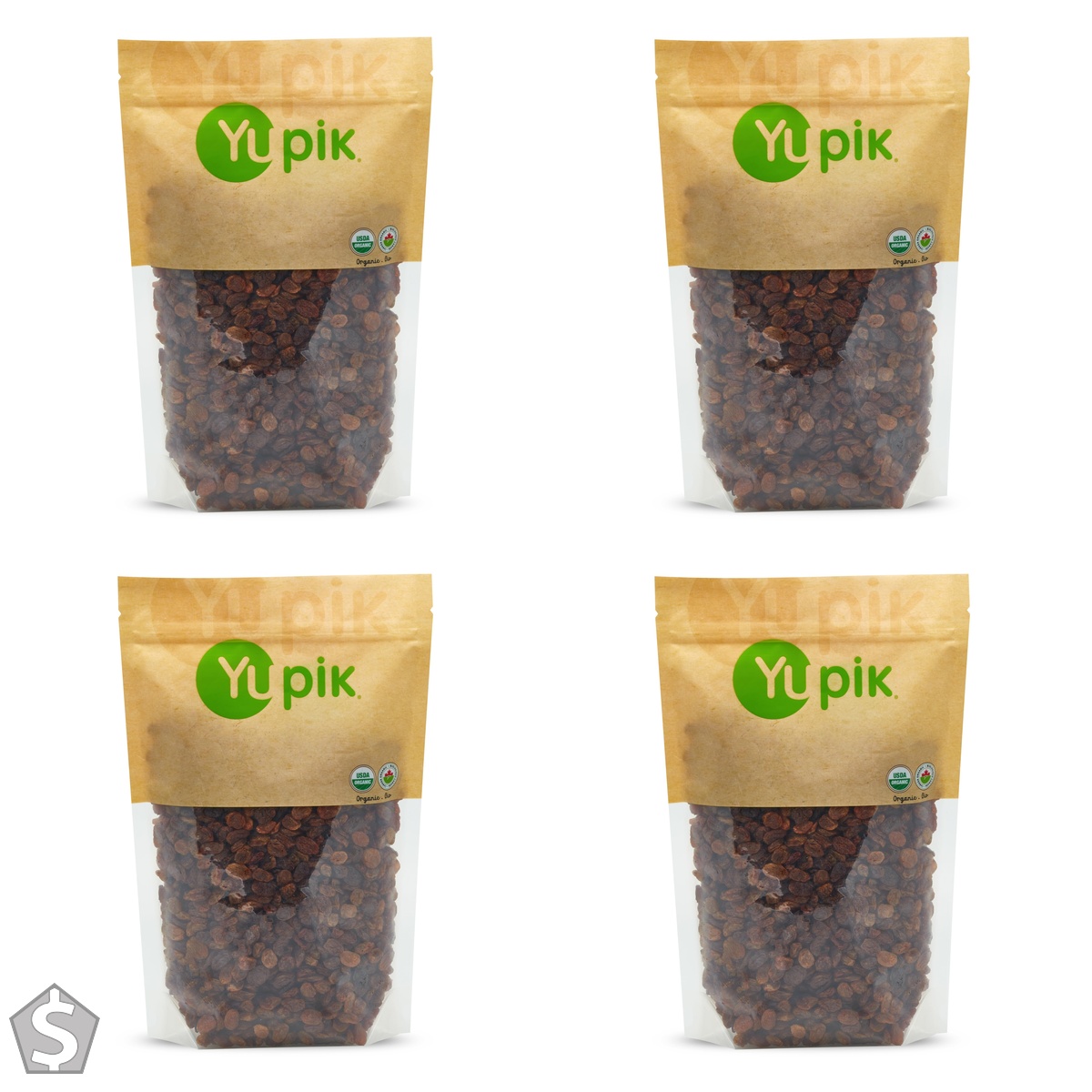 Yupik Organic Sultana Raisins, 1 kg, Gluten-Free, Kosher, Non-GMO, Vegan, Whole Dried Fruits, Naturally Sweet, No Added Sugar, Seedless (Pack of 4)
