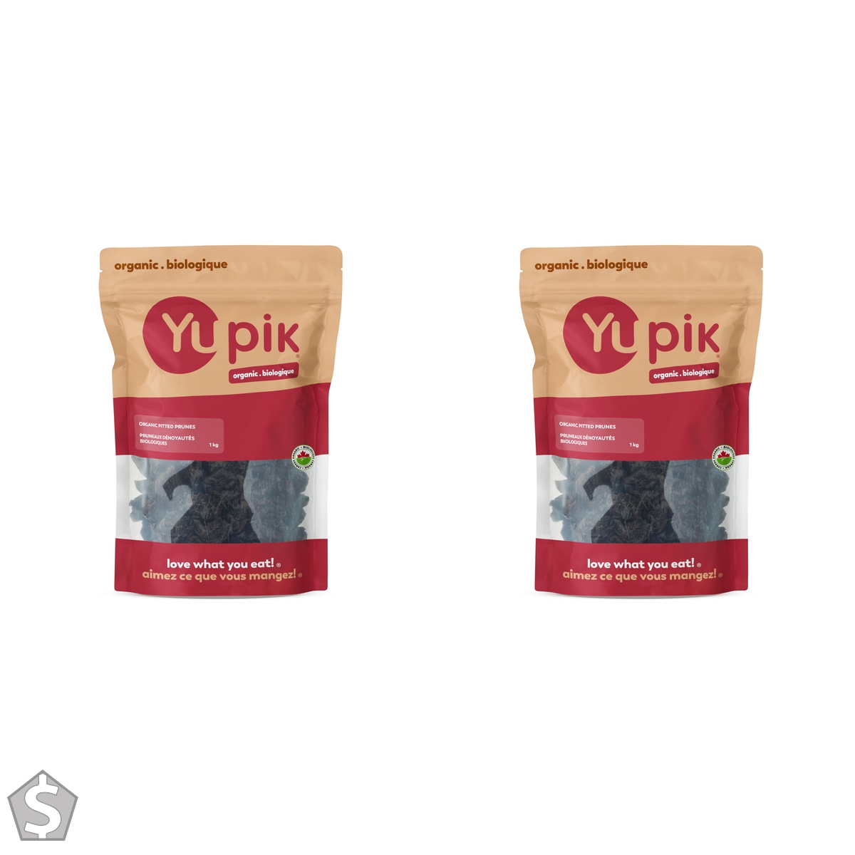Yupik Organic Pitted Prunes, 1 kg, Non-GMO, Gluten-Free, Kosher, Vegan, Dried Fruits, No Pits, No Added Sugar, Sulphite-Free, Source of (Pack of 2)