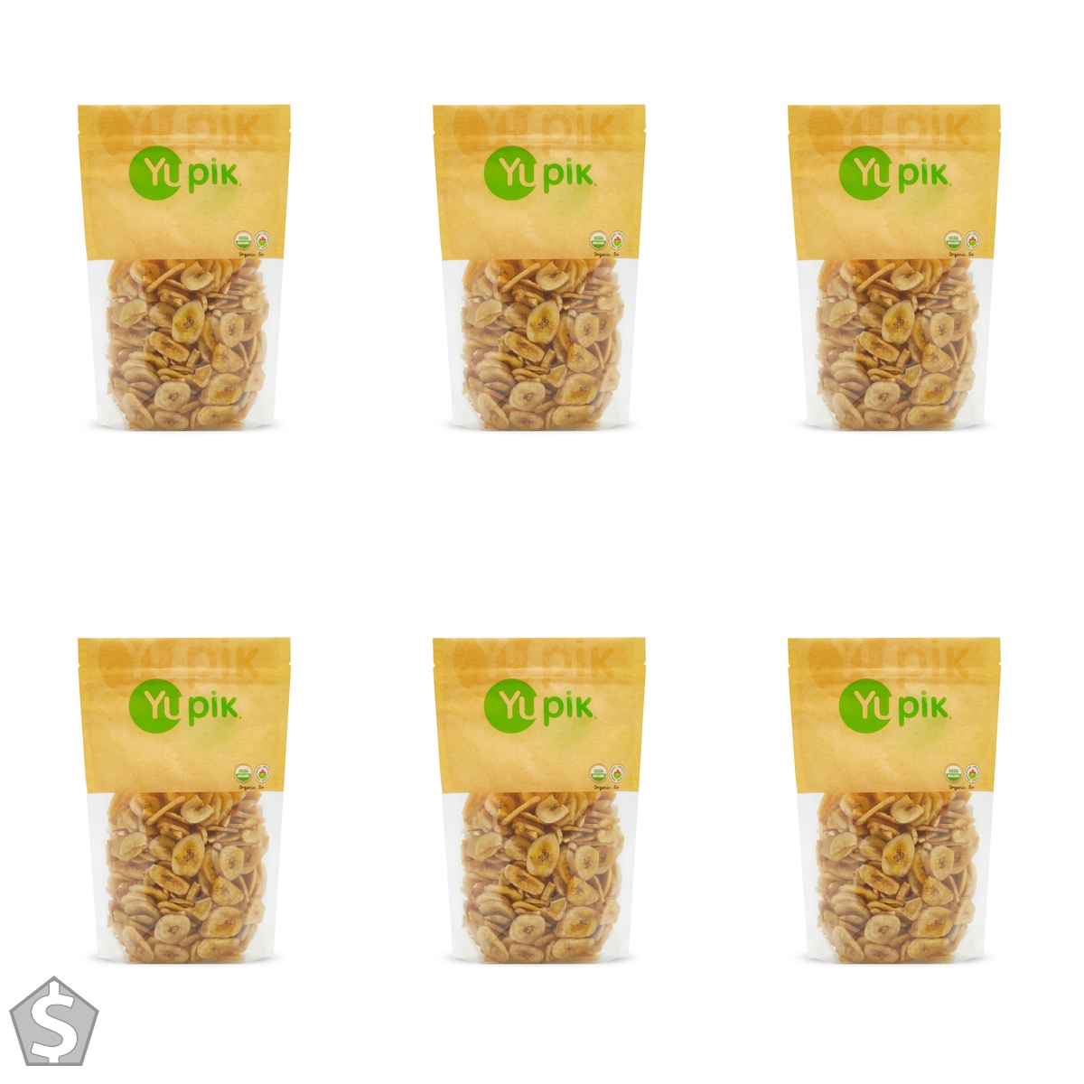 Yupik Organic Sweetened Dried Banana Chips, 400 g, Gluten-Free, Kosher, Non-GMO, Vegan, Sliced Dried Fruits, Lightly Sweetened, Crunchy (Pack of 6)