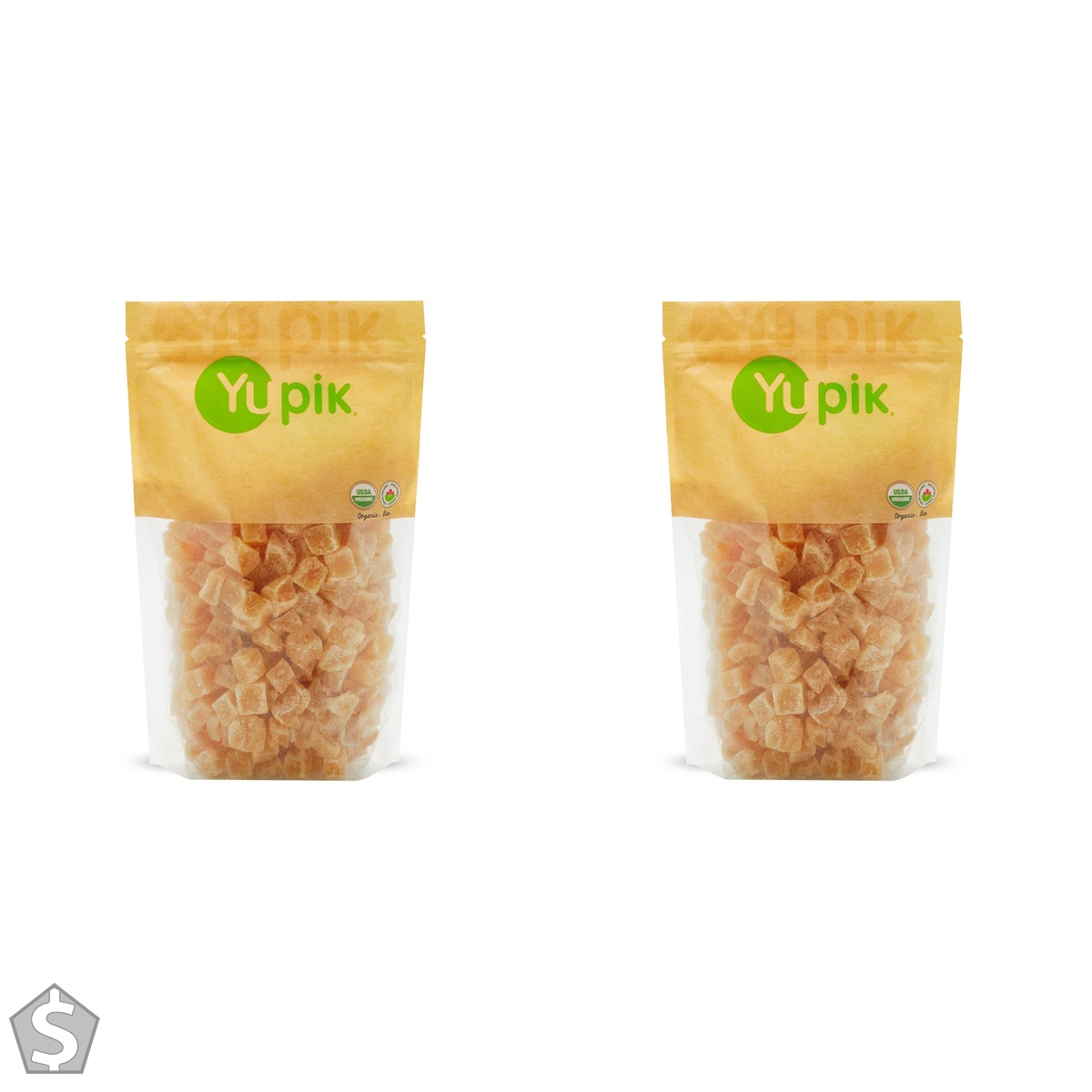 Yupik Organic Crystallized Diced Ginger, 1 kg, Gluten-Free, Kosher, Non-GMO, Vegan, Chewy Candied Ginger, Sugar Coated Cubes (Pack of 2)