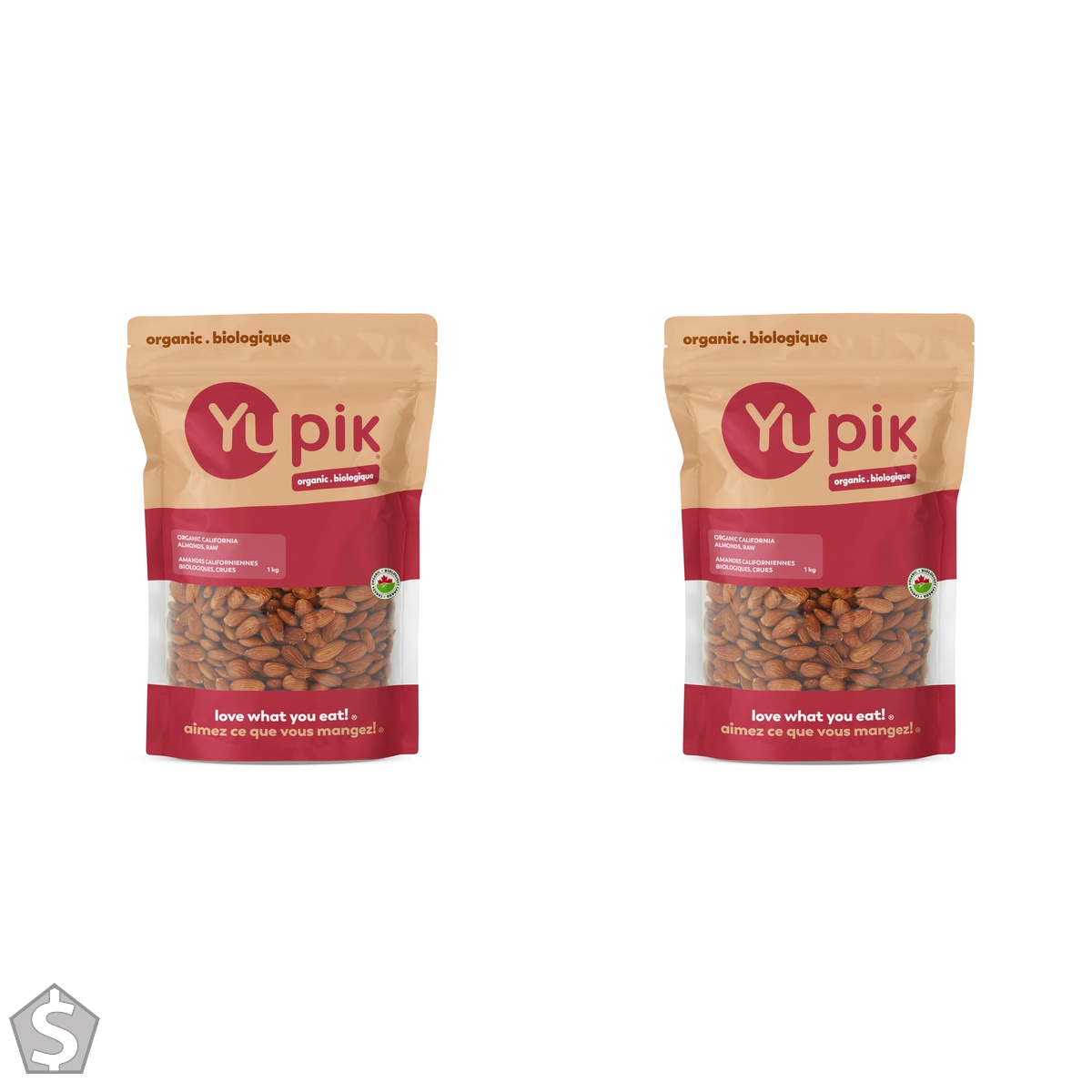 Yupik Organic Almonds, 1Kg, Non-Gmo, Vegan, Gluten-Free, Good Source Of Protein, Fiber, Iron & Calcium, Low In Carb 1 kg (Pack of 2)
