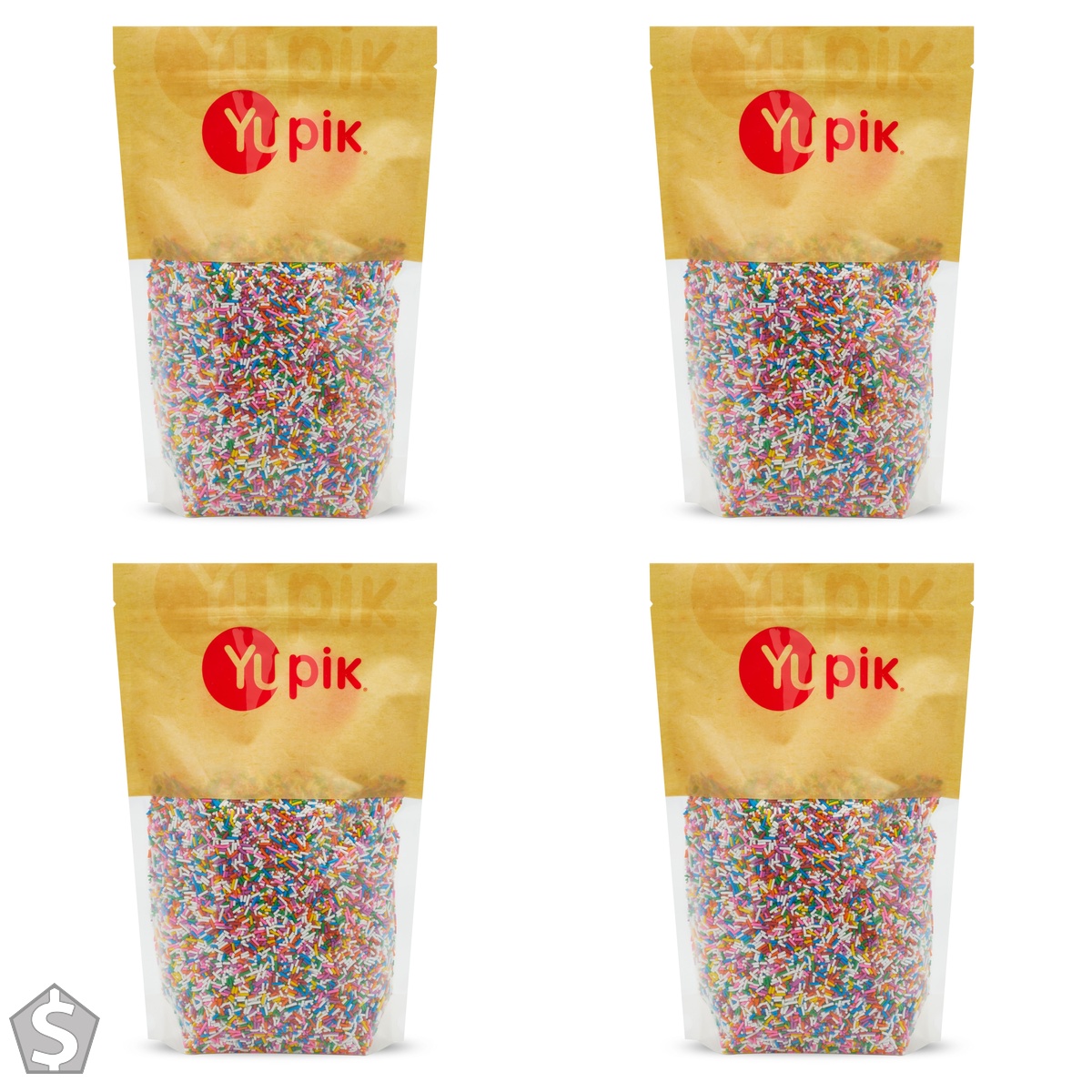 Yupik Rainbow Sprinkles, 1Kg, Low Sugar, Cholesterol-Free, Sodium-Free, Kosher, Ideal for Baking, and Decorating Ice Cream, Cakes (Pack of 4)