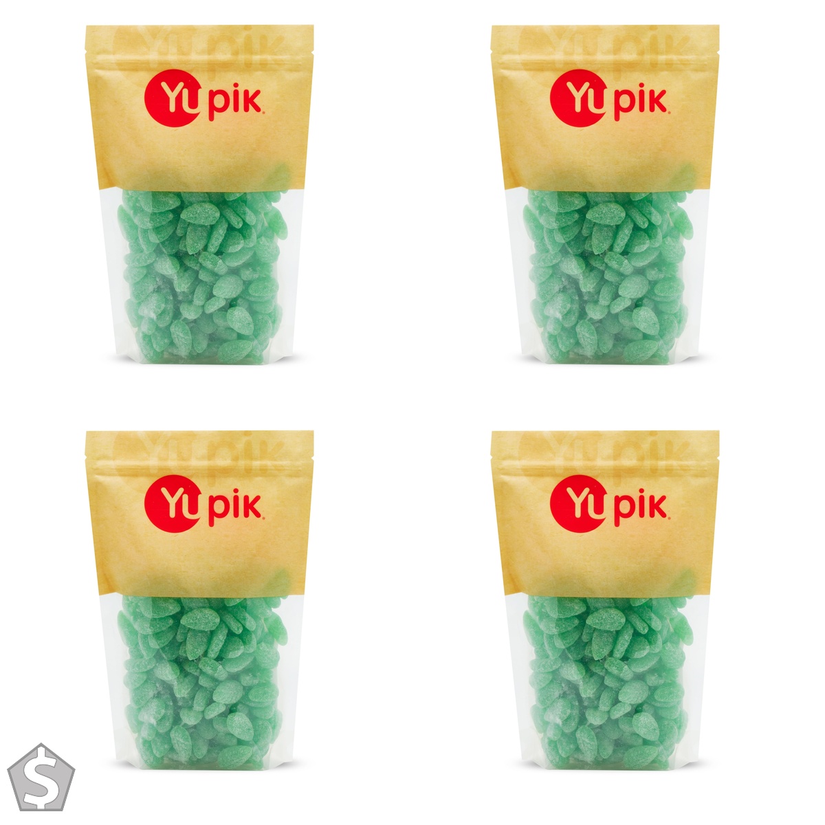 Yupik Spearmint Jelly Leaves, 1 kg, Chewy, Sugar-Coated, Minty Treats, Low-Calorie, Fat-Free, Perfect for Snacking & Gifting for Holidays (Pack of 4)