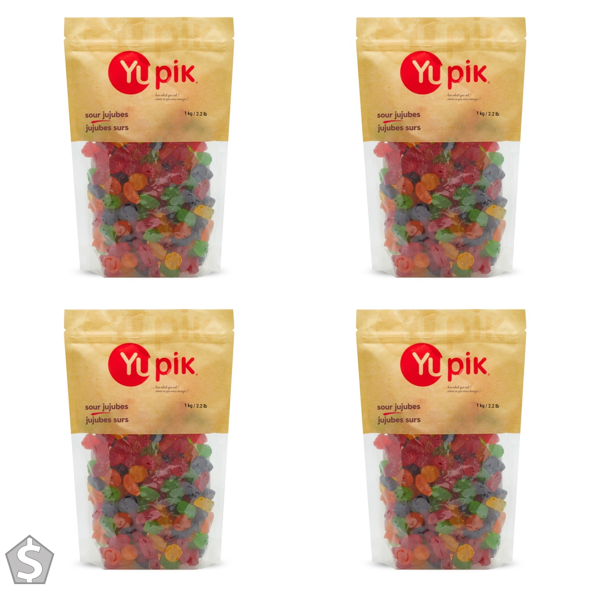 Yupik Sour Jujubes, 1 kg, Gluten-Free, Tart & Sweet, Fruity Flavors, Chewy Texture, Fun Treat, Sweet Candy, Delicious Snack, Ideal for (Pack of 4)