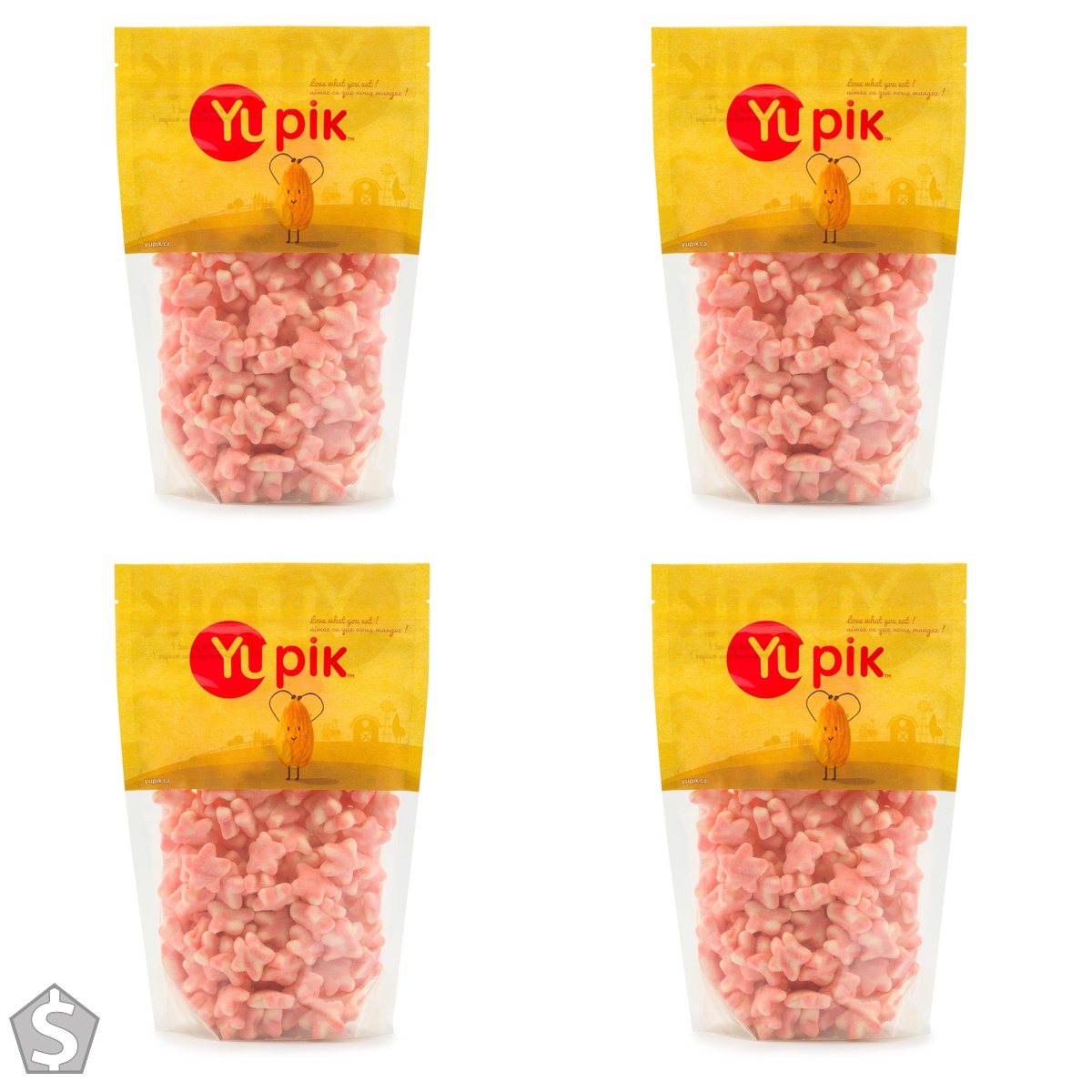 Yupik Gummy Star Sugar Twists, 1 kg, Gluten-Free, Sugary Coating, Strawberries & Cream Flavor, Chewy Star-Shaped Gummies, Sweet Candy (Pack of 4)