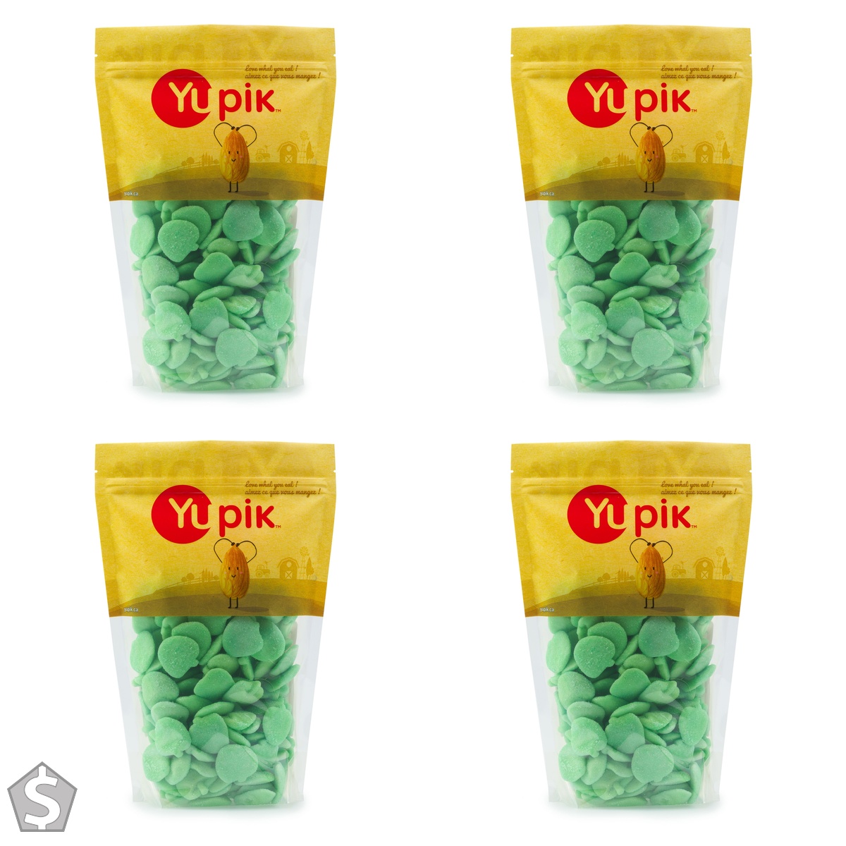 Yupik Gummy Green Apples, 1 kg, Gluten-Free, Sugary Coating, Fruity Flavor, Chewy Gummies, Fun Treat, Sweet Candy, Delicious Snack, Ideal (Pack of 4)
