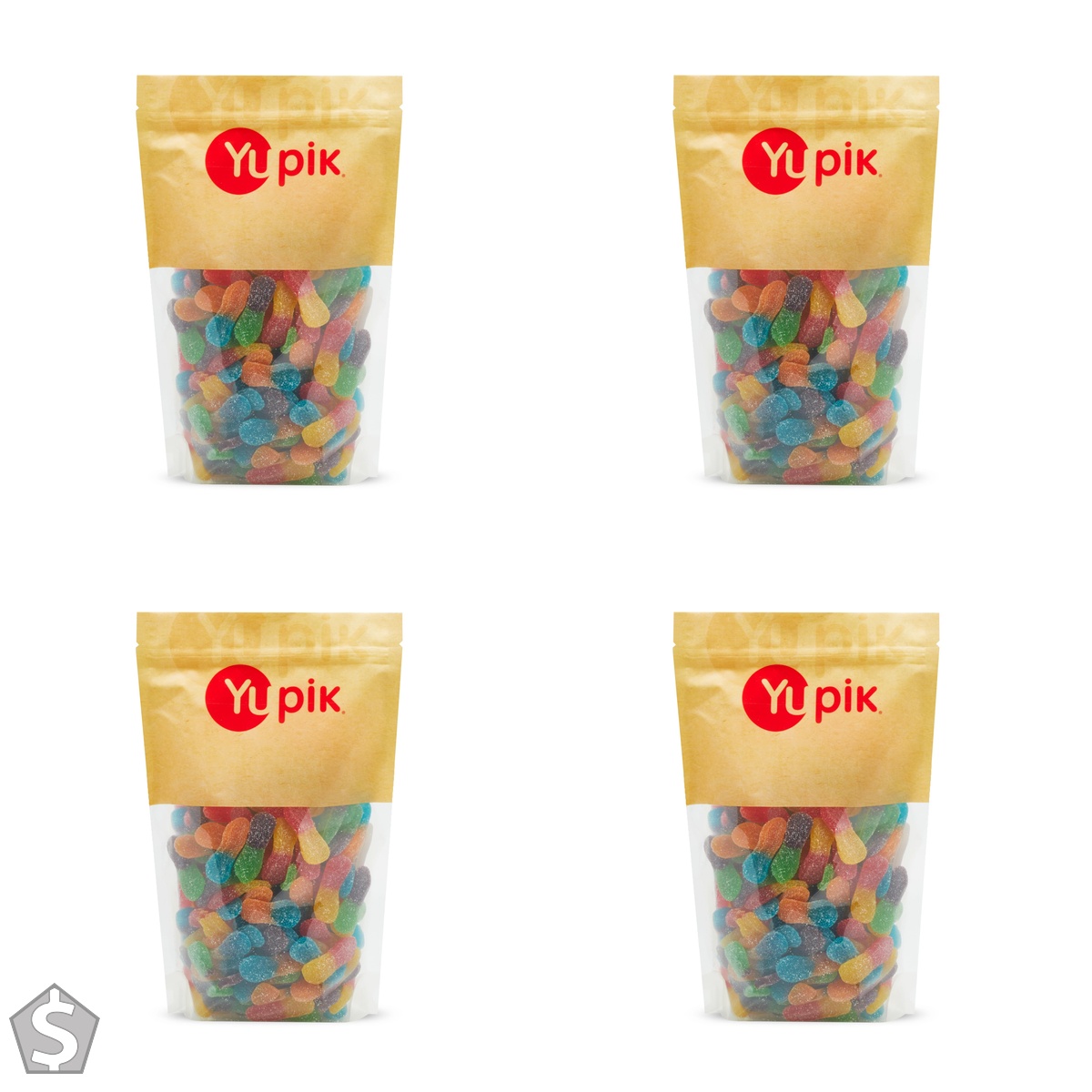 Yupik Sour Fruit Tongues, 1 kg, Gluten-Free, Colorful Chewy Confections, Sugar-Coated, Fruity & Tart Flavours, Perfect for Snacking (Pack of 4)