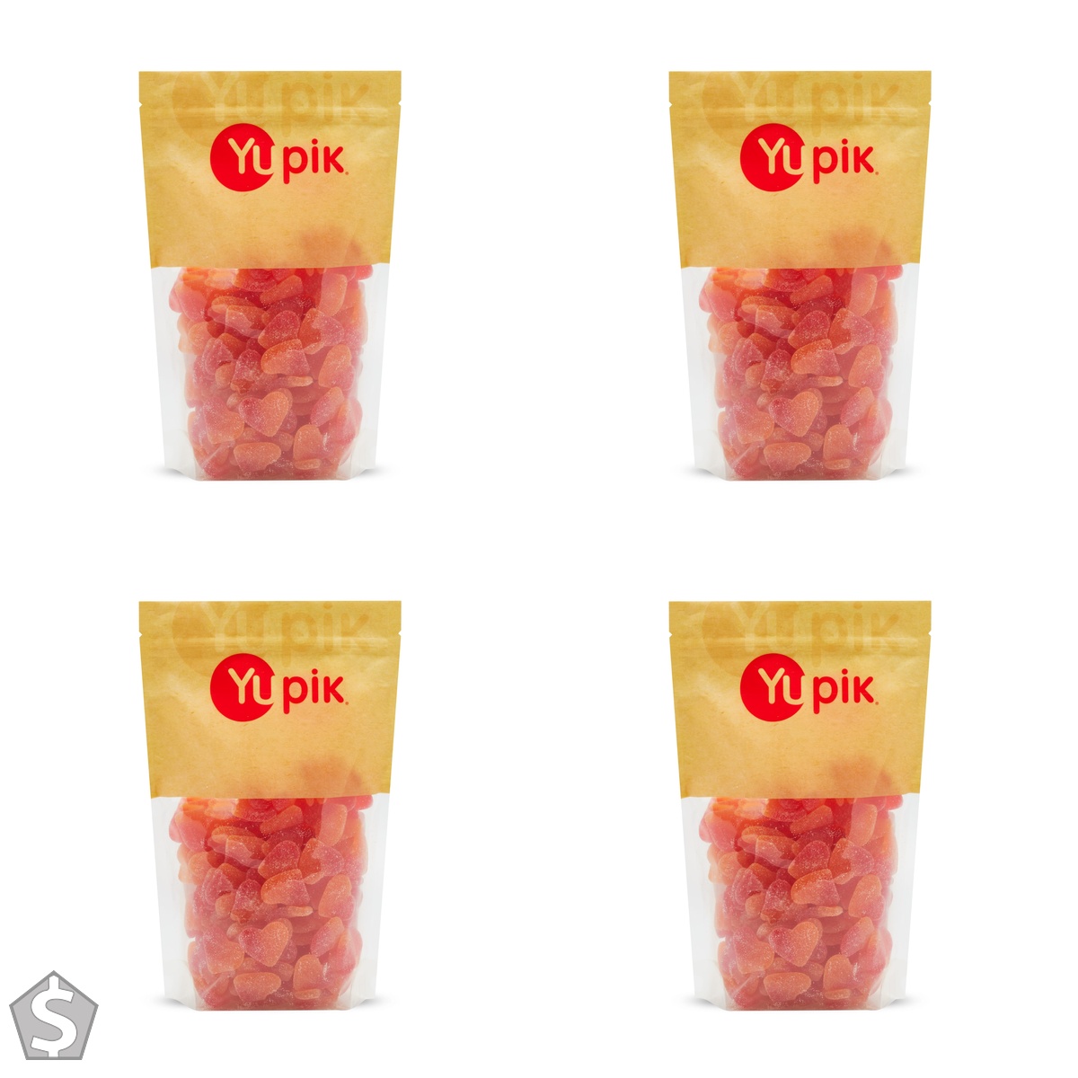 Yupik Gummy Peach Soft Hearts, 1 kg, Gluten-Free, Sugary Coating, Fruity Flavor, Heart-Shaped, Chewy Gummies, Fun Treat, Sweet Candy (Pack of 4)