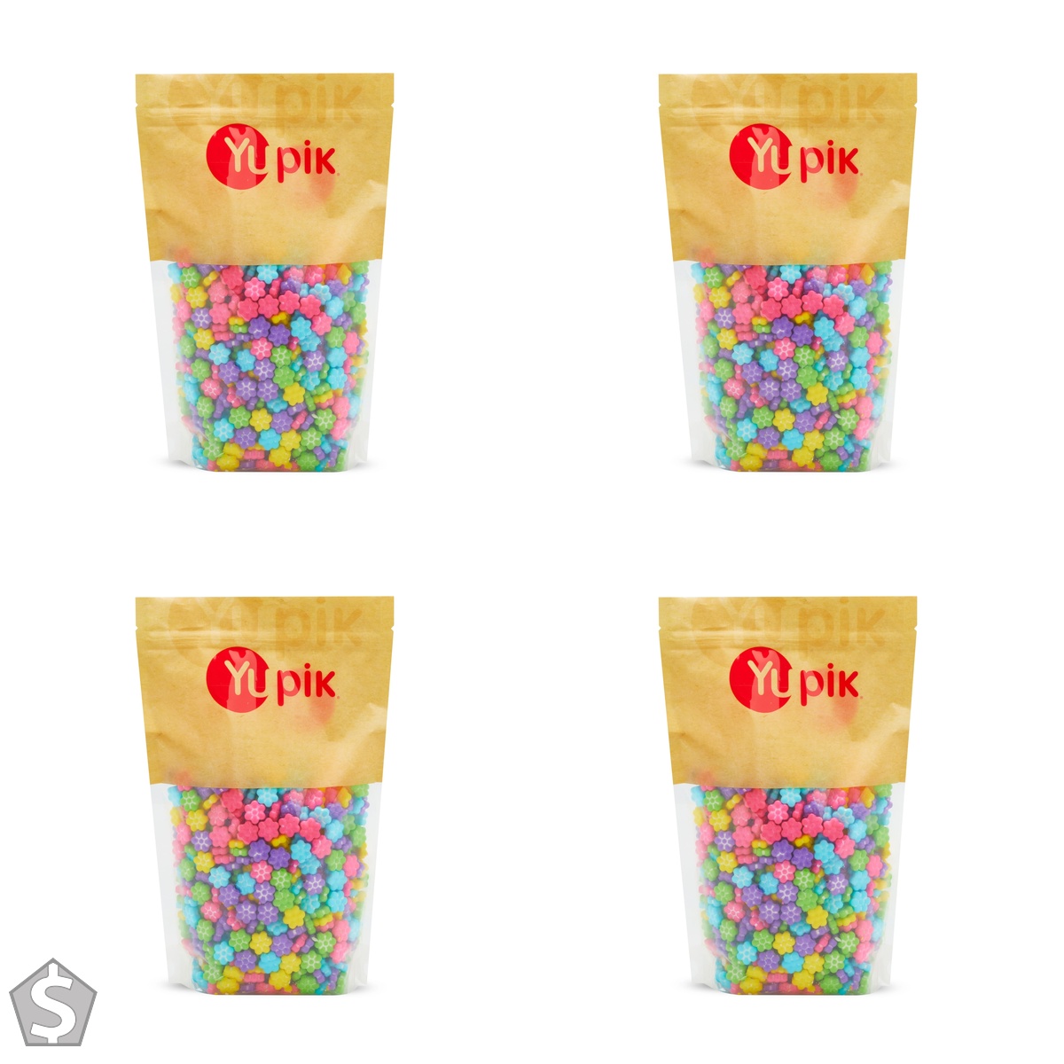 Yupik Flower Pressed Candies, 1 kg, Gluten-Free, Kosher, Sweet Flavor, Flower-Shaped Treats, Candy Machine Refills, Fun & Nostalgic (Pack of 4)