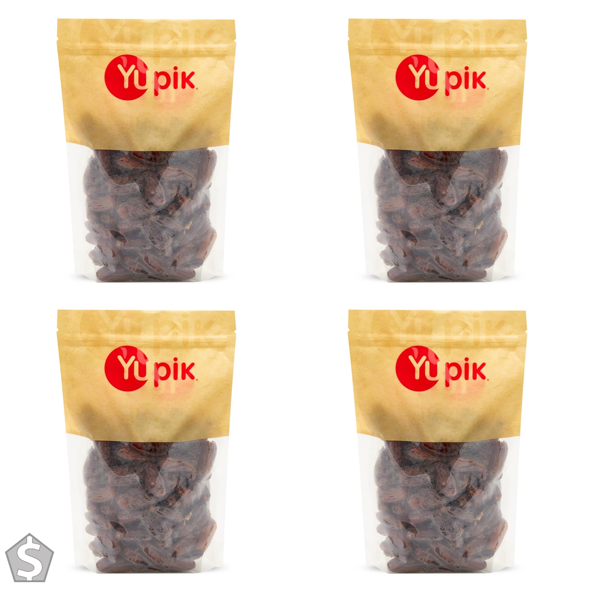 Yupik Pitted Deglet Nour Dates, 1 kg, Kosher, Gluten-Free, Naturally Sweet Dried Fruits, No Pits, No Sugar Added, No Sulphites, Healthy (Pack of 4)