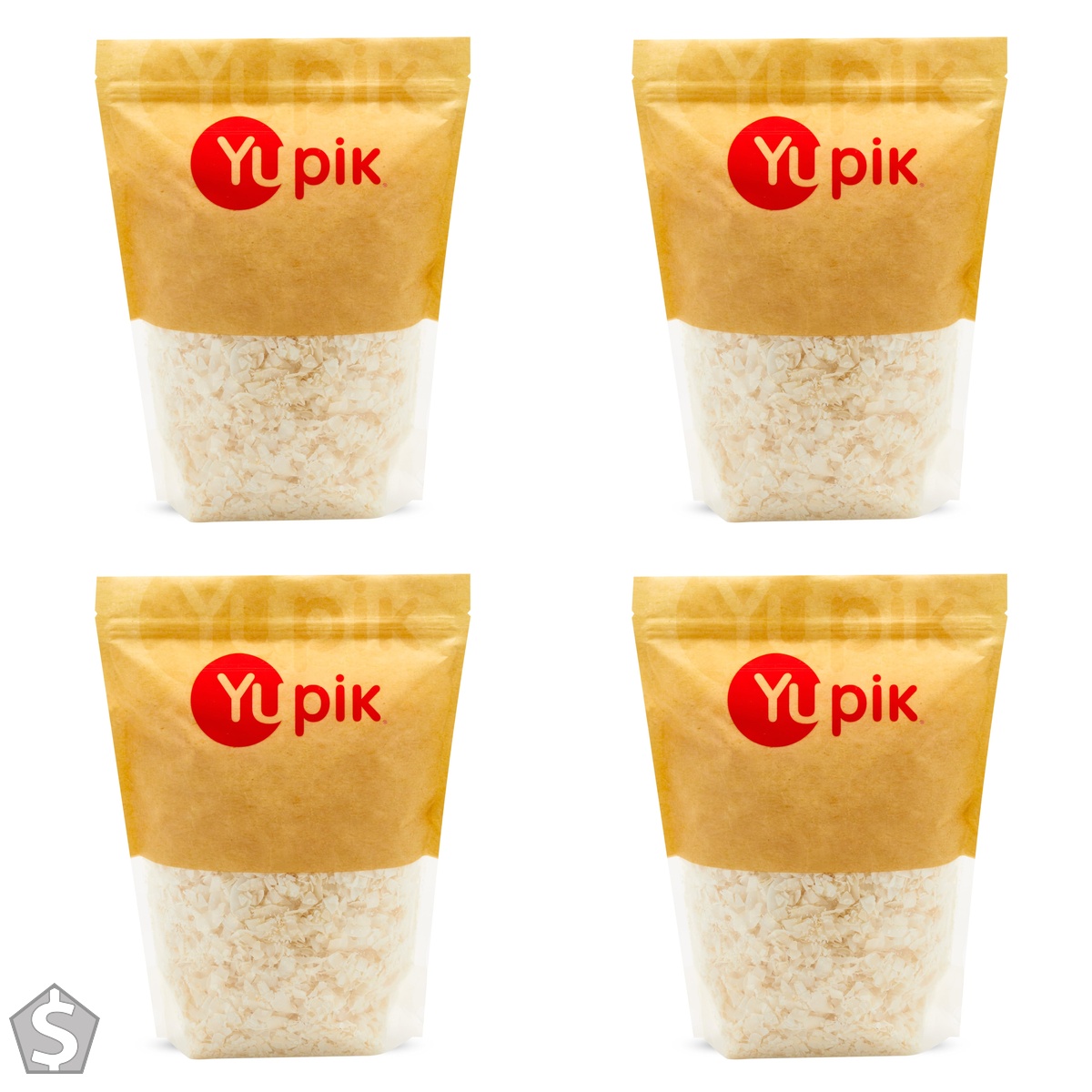 Yupik Unsweetened Coconut Chips, 1 kg, Gluten-Free, Kosher, Vegan, Dried Flakes, Shredded Coconut Shavings, No Added Sugar, Oil-Free (Pack of 4)