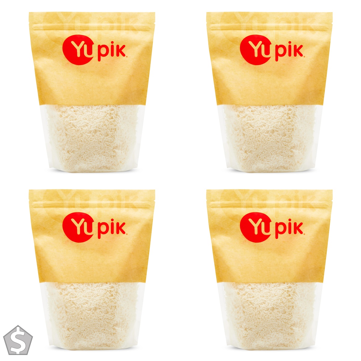 Yupik Sweetened Coconut, Shredded, 1 kg, Gluten-Free, Kosher, Vegan, Coarse Coconut Flakes, Oil-Free, Source of Fiber, Sweet Snacks (Pack of 4)