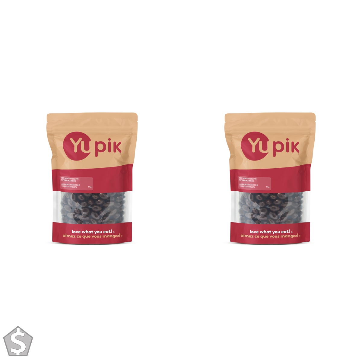 Yupik Dark Chocolate Covered Almonds, 60% Cacao, 1 kg, Kosher, Whole Nuts, Almonds Dipped in Rich Dark Chocolate, Crunchy & Smooth (Pack of 2)