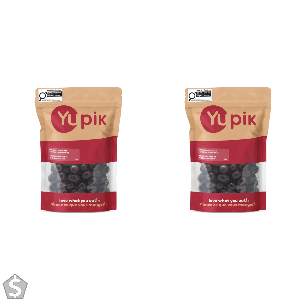 Yupik Dark Chocolate Covered Strawberries, 60% Cacao, 1 kg, Kosher, Dried Fruits, Dried Strawberries Dipped in Rich Dark Chocolate, Chewy (Pack of 2)
