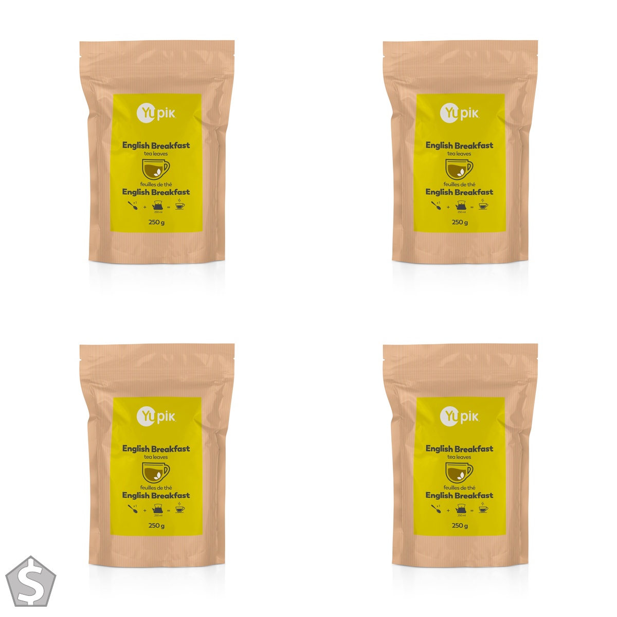 Yupik English Breakfast Tea, 250 g, Loose Black Tea, USDA Certified, Non-GMO, Gluten-Free, Raw, Vegan, Kosher, Full-Bodied Flavour, Rich (Pack of 4)