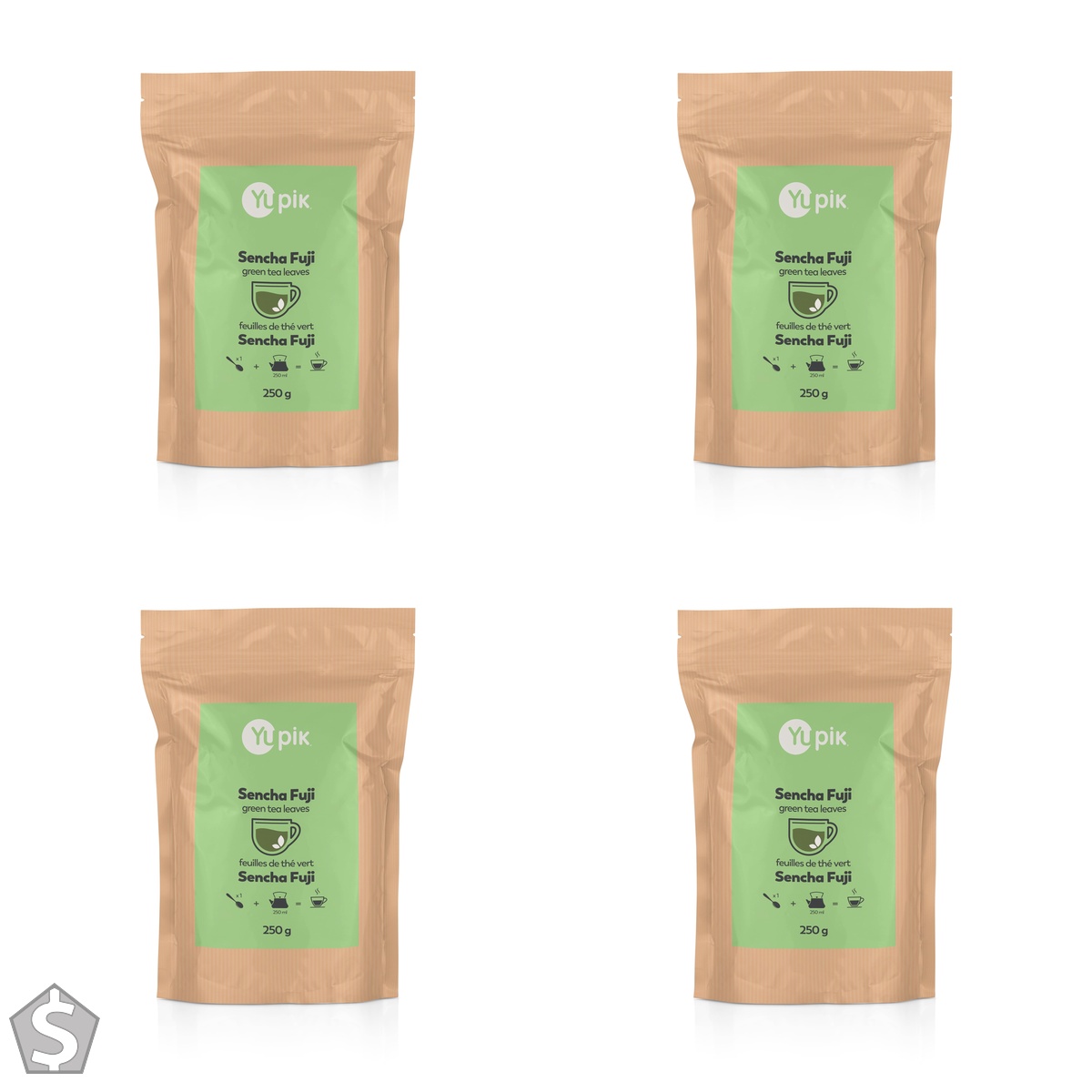 Yupik Green Sencha Fuji Whole Tea, 250 g, Loose Herbal Tea, USDA Certified, Non-GMO, Gluten-Free, Raw, Vegan, Kosher, Earthy & Grassy (Pack of 4)