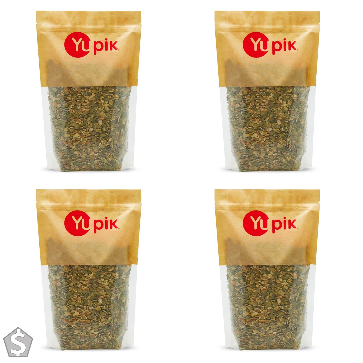 Yupik Dry Roasted Pumpkin Seeds, No Shell, 1 kg, Gluten-Free, GMO-Free, Kosher, Shelled Pepitas, Unsalted, Oil-Free, Plant-Based Protein (Pack of 4)