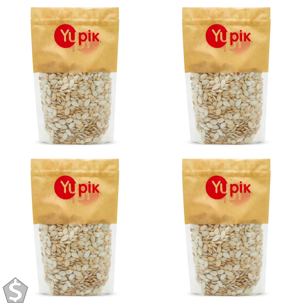 Yupik Jumbo Pumpkin Seeds, in Shell, 450 g, Gluten-Free, Kosher, Vegan, Thin Shell, Dry Roasted, Unsalted, Oil-Free, Plant-Based Protein (Pack of 4)