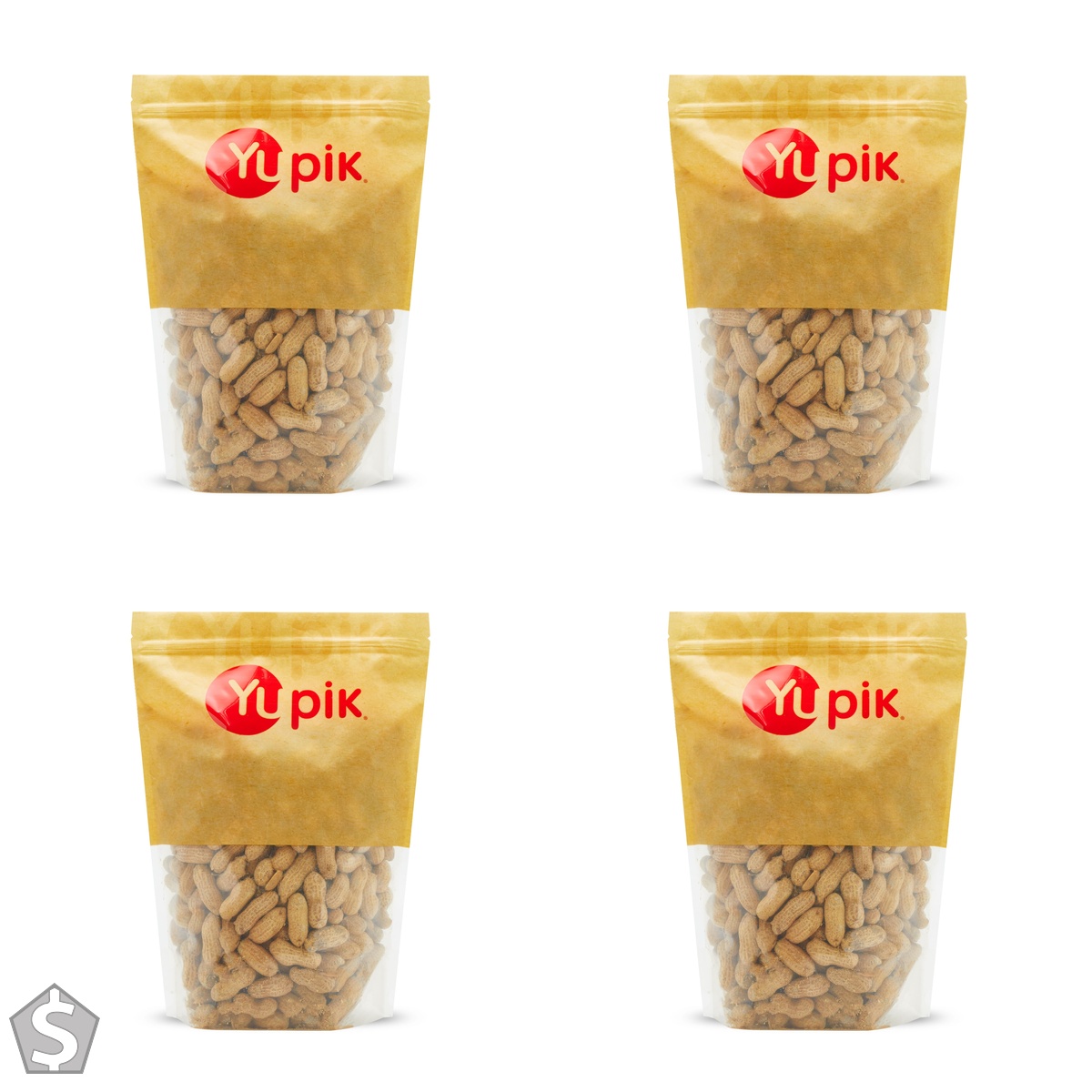 Yupik Dry Roasted Salted Peanuts In Shell, 1 kg, Kosher, Gluten-Free, Vegan, Whole Seasoned Nuts with Shell, Lightly Roasted, Oil-Free (Pack of 4)