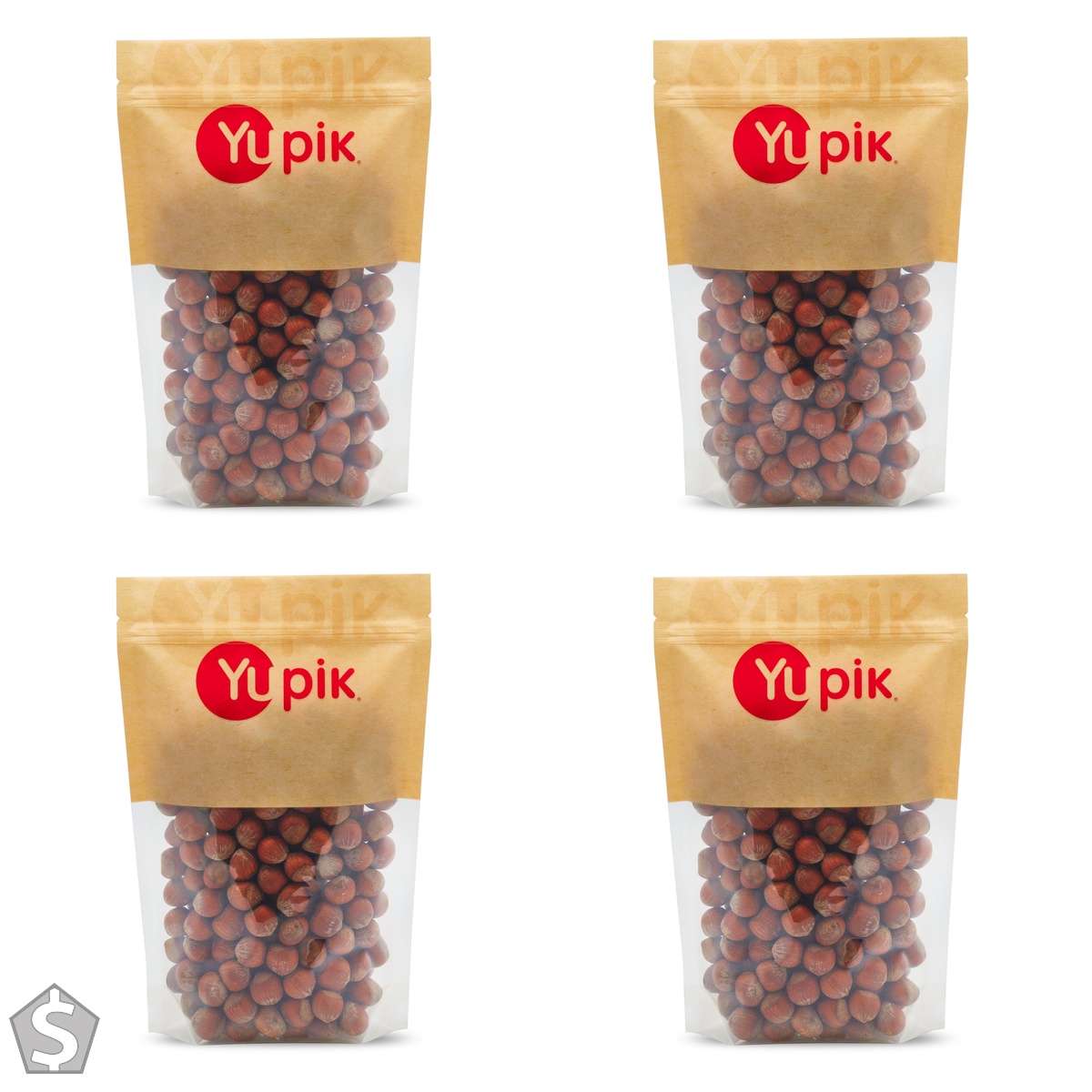 Yupik Hazelnuts In Shell, 1 kg, Gluten-Free, Kosher, Vegan, Filberts, Natural Raw Nuts, Whole Nuts, Unsalted, Unroasted, Oil-Free (Pack of 4)