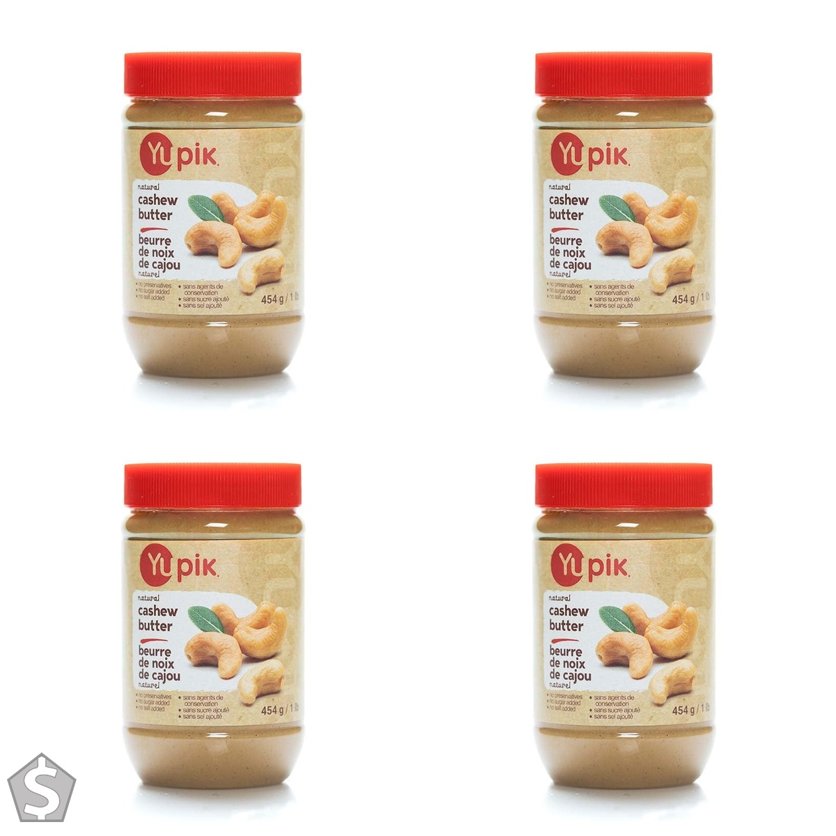 Yupik Natural Cashew Butter, 454 g, Kosher, Gluten-Free, GMO-Free, Creamy Nut Butter, Made with Only Cashews, No Added Sugar, No (Pack of 4)