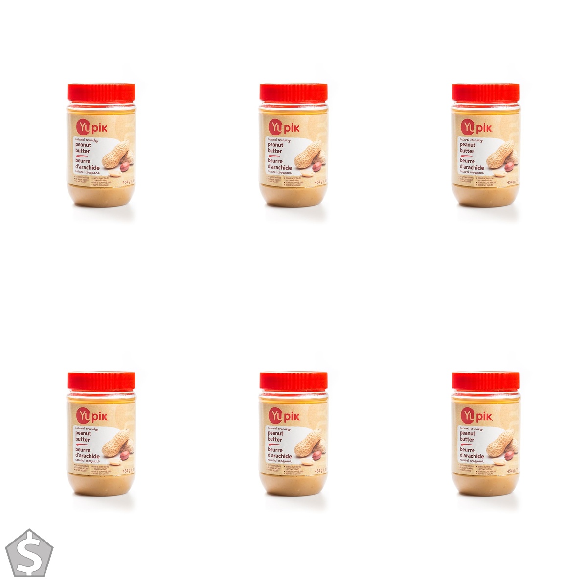 Yupik Natural Crunchy Peanut Butter, 454 g, Kosher, Gluten-Free, GMO-Free, Unsweetened Nut Butter, Only Peanuts, No Added Sugar, No (Pack of 6)