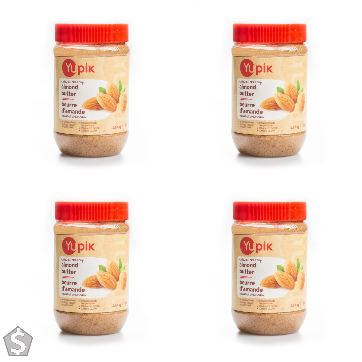 Yupik Natural Almond Butter, 454 g, Kosher, Gluten-Free, GMO-Free, Creamy Nut Butter, Only Almonds, No Added Sugar, No Additives, Smooth (Pack of 4)