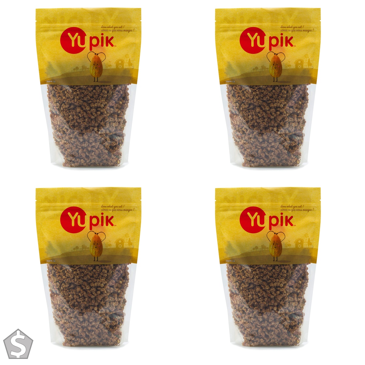 Yupik Dark Chocolate Almond Chunky Cereal, 1 kg, Gluten-Free, Vegan, No Added Sugar, Low-Calorie, Oats & Almonds, Healthy Snack & Baking (Pack of 4)