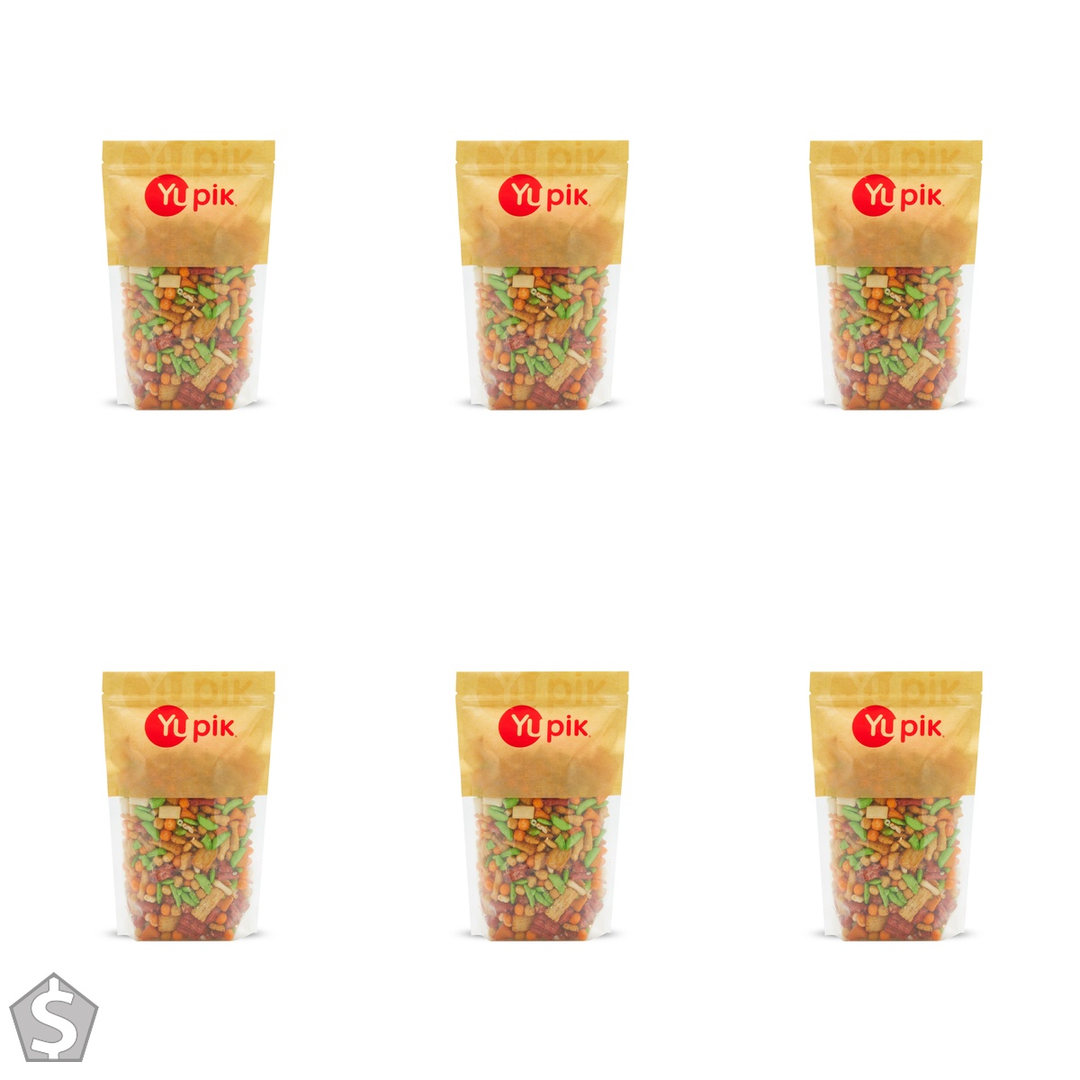 Yupik Beijing Rice Crackers, 450 g, Kosher, Cholesterol-Free, Crunchy Crisps, Colorful Blend, Soy Sauce Seasoning, Asian-Inspired Snacks (Pack of 6)