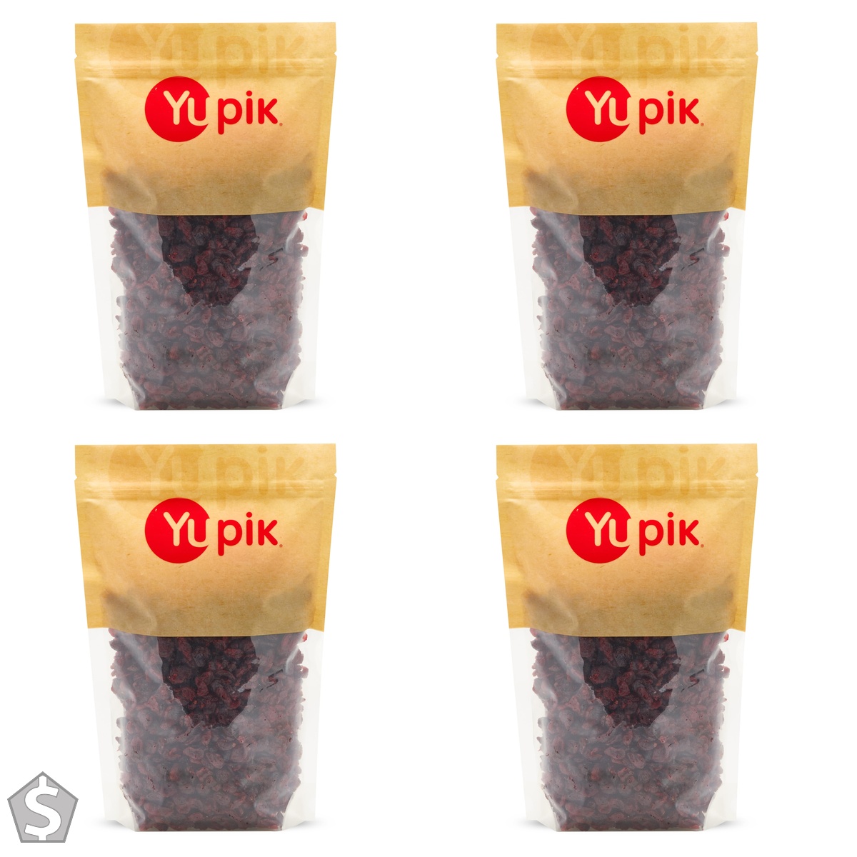 Yupik Dried Cranberries, 1 kg, Gluten-Free, Kosher, Dried Fruits, Whole Cranberries, Lightly Sweetened, Healthy Snacks 1 kg (Pack of 4)