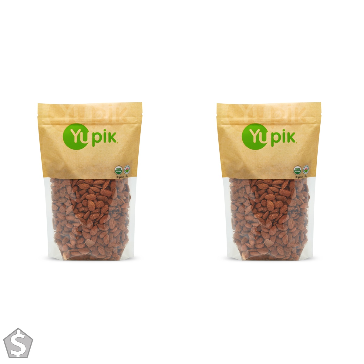 Yupik Organic Dry Roasted Almonds,1 kg, Non-GMO, Vegan, Gluten-Free, Kosher, Whole Nuts, Lightly Roasted, Oil-Free, Unsalted, Crunchy (Pack of 2)