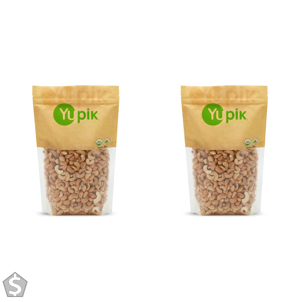 Yupik Organic Dry Roasted Cashews, 1 kg, Kosher, Gluten-Free, Non-GMO, Vegan, Crunchy Nuts, Unsalted, Lightly Roasted, Oil-Free, Source (Pack of 2)