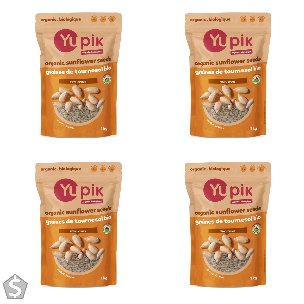 Yupik Organic Sunflower Seeds, No Shell, 1 kg, Non-GMO, Vegan, Gluten-Free, Kosher, Raw Seeds, Salt-Free, Oil-Free, Source of Fiber & (Pack of 4)