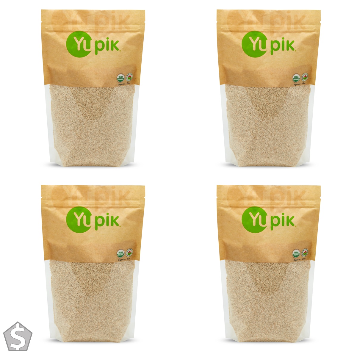 Yupik Organic Hulled Sesame Seeds, 1 kg, Gluten-Free, Non-GMO, Kosher, Vegan, Raw Seeds, No Outer Shells, Unsalted, Source of Protein (Pack of 4)